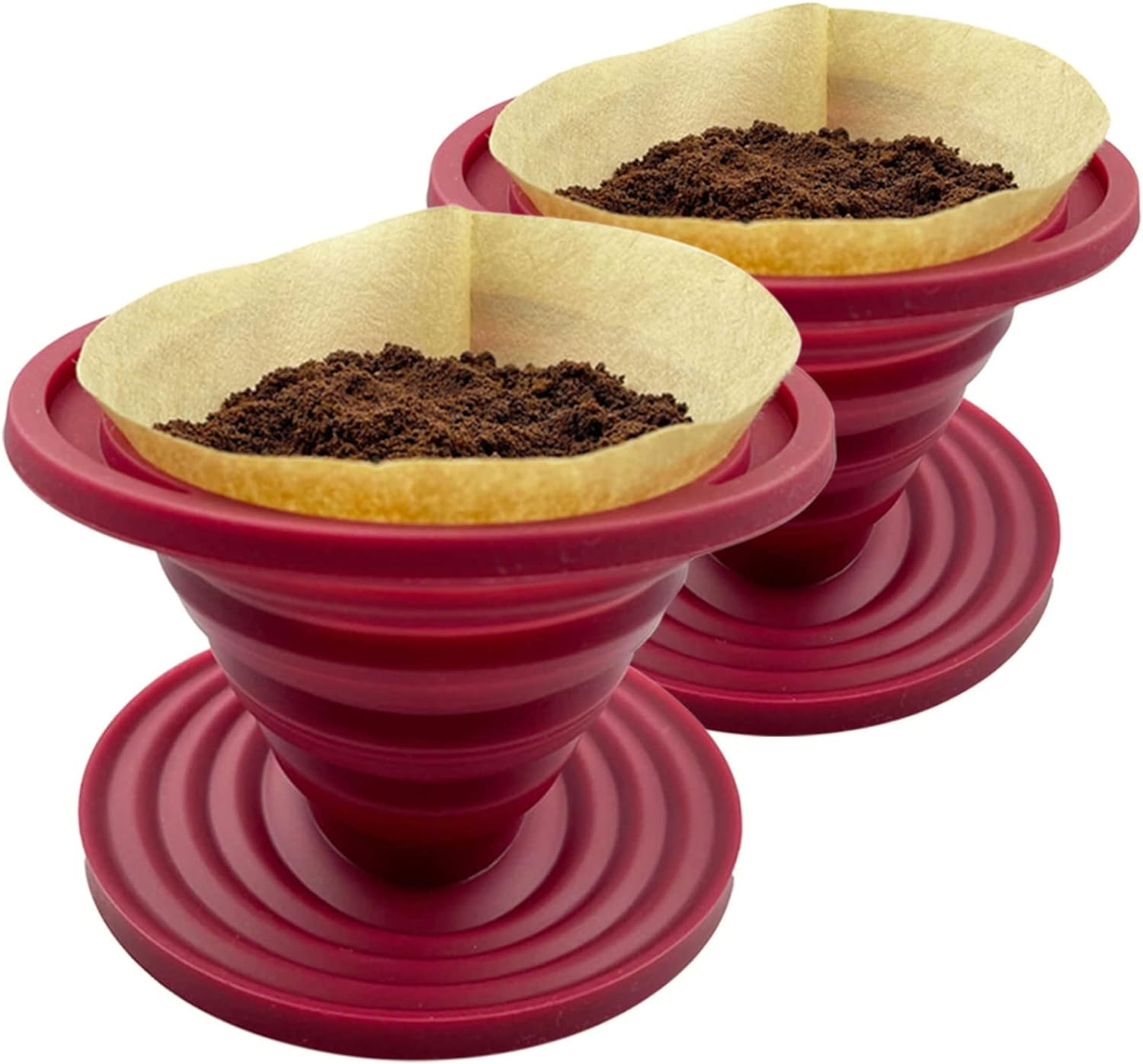 2-Pack Collapsible Silicone Pour Over Coffee Dripper for Camping Travel