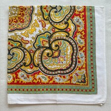 Mens Bandana Vintage Cotton Green Red Yellow Floral Damask Art Handkerchief 20"