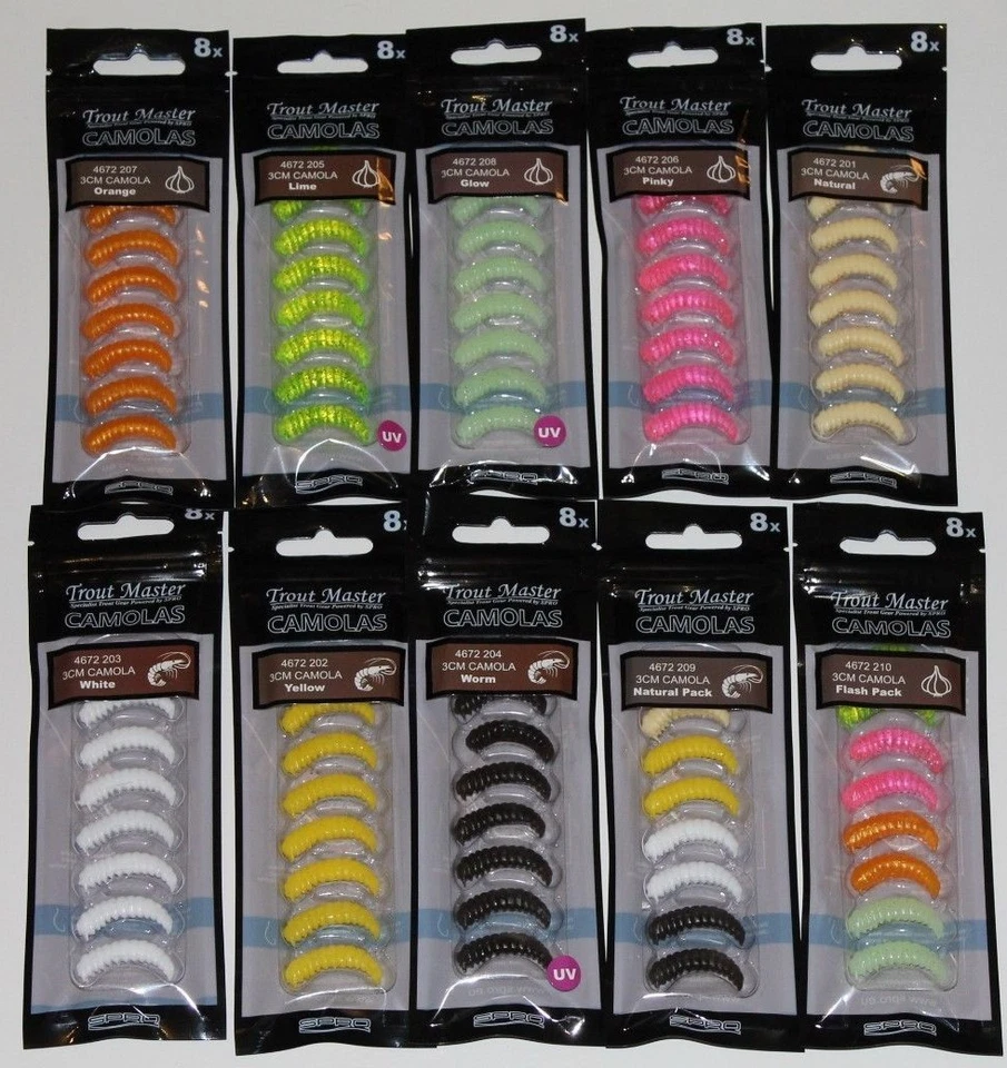 Spro Trout Master Garlic+Shrimp Camolas 3 cm versch Farben Knoblauch Bienenmaden