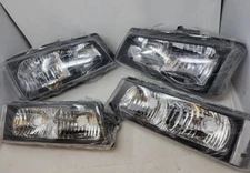 BLACK HOUSING HEADLIGHT 03-07 CHEVY SILVERADO 4 PC CLEAR BUMPER LIGHTS