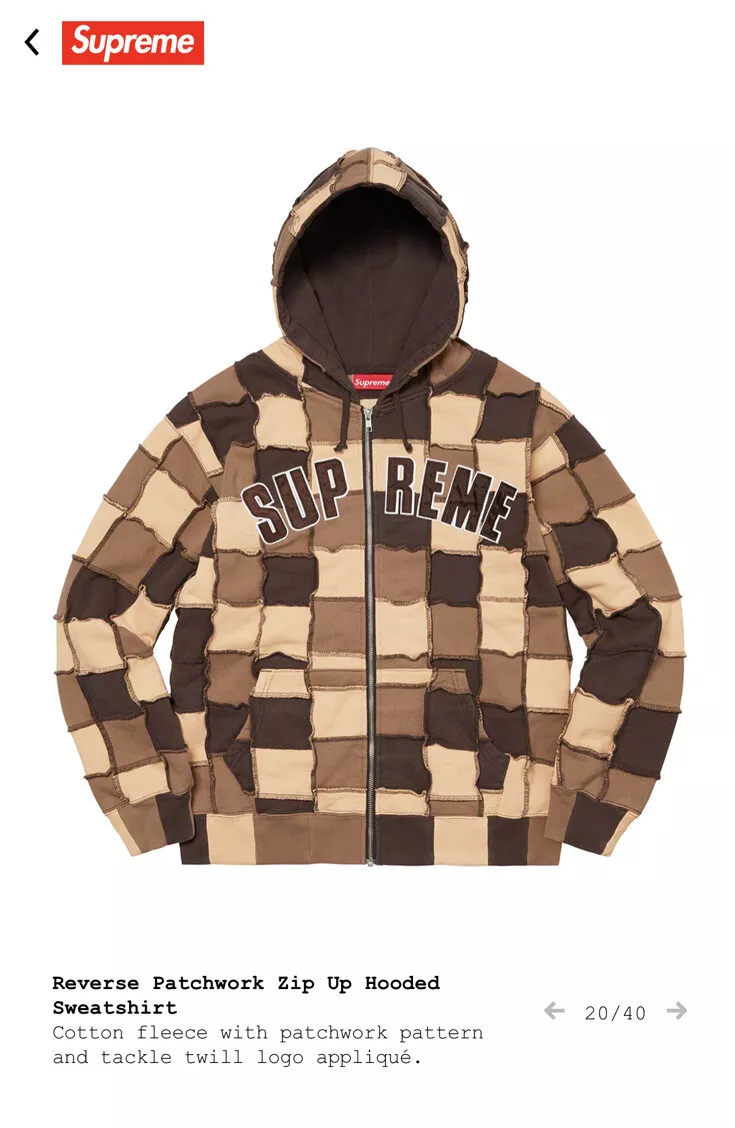 Supreme Reverse Patchwork zip up hoodie Size Small