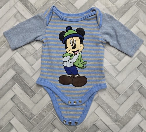 Disney Baby Neugeborene Einteiler Mickey Mouse blau & grau gestreift