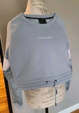 ALPHALETE CROPPED SWEATSHIRT WOMEN  S XS PALE Baby BLUE  WHITE Mesh SLEEVES. EUC