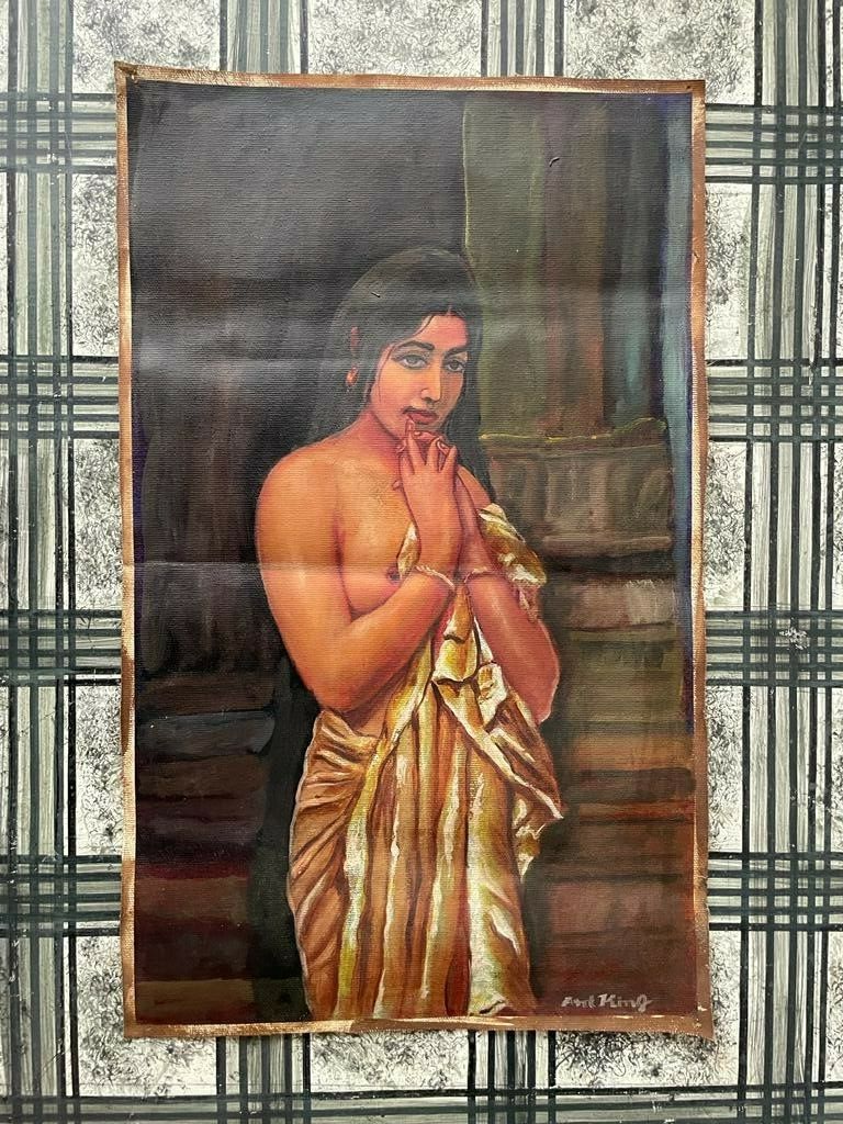 VINTAGE HAND PAINTED INDIAN WOMAN NUDE CANVAS PAINTING eBay