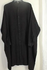 NEW Eskandar 1 41"L DK Brown Raisin Purple Basketweave Check Crinkle Tunic Shirt