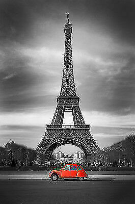 Runa Art Quadro Moderno Torre Eiffel Parigi Su Tela Non Tessuta, 110g/m², Made In Germany, Grigio E Rosso - 2