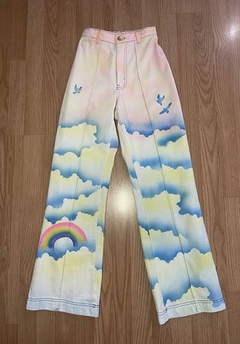 Big Bud Press Western Pants Clouds Rainbow Denim Wide Leg High Rise Pointe XXS - Picture 2 of 13