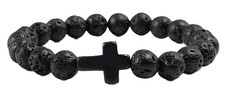 Unisex Lava Stone Jesus Cross Bracelet - Natural Volcanic Matte Beads