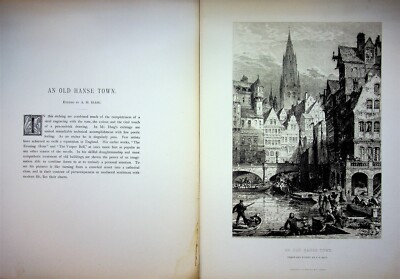 A. H. Haig An Old Hanse Town 1800's Original Etching Print City Scene