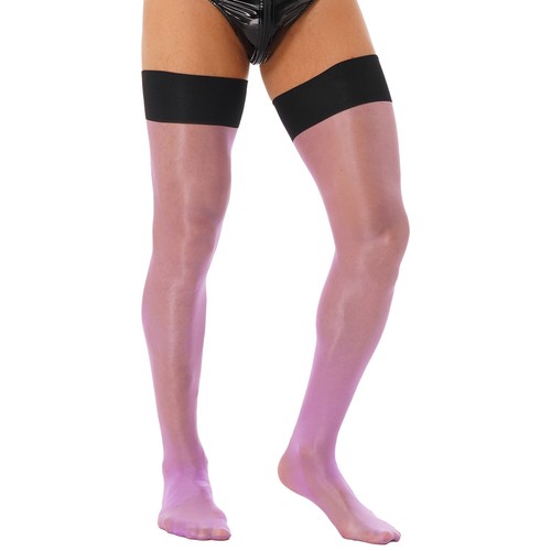 Men's Ultra Thin Thigh High Silk Stockings Glossy Stretchy Sheer Hold Up Socks - Picture 22 of 77
