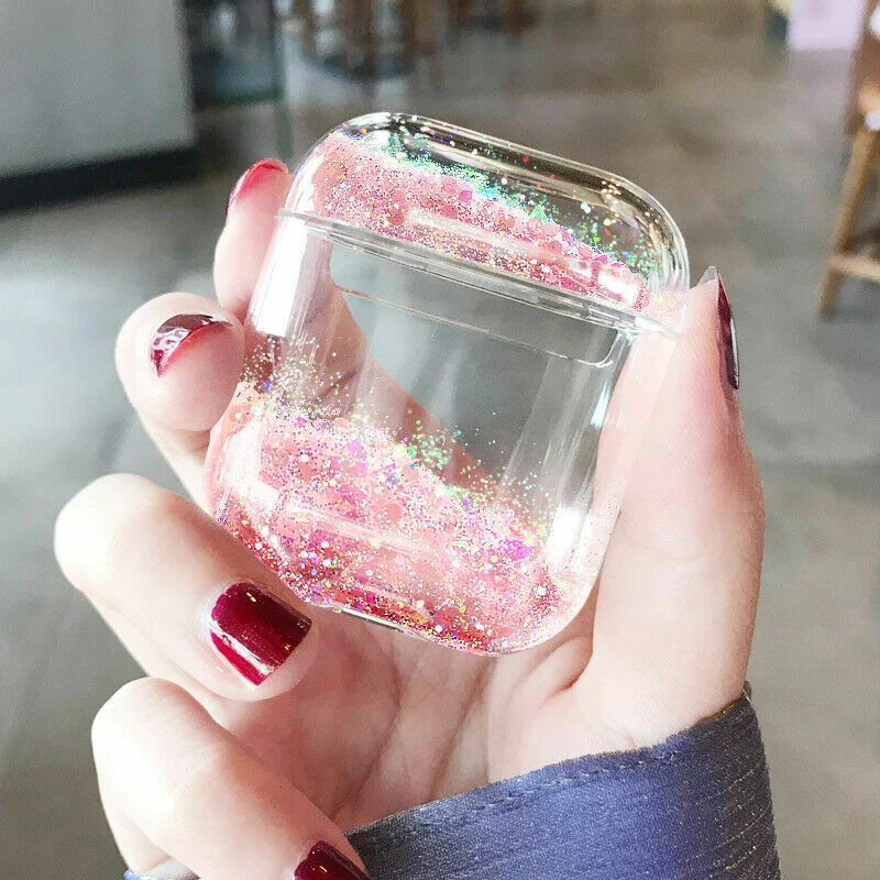 Linda Funda Completa Brillo Líquido + Clip de Llavero para Apple AirPods 1 o 2 Foto 2 de 3