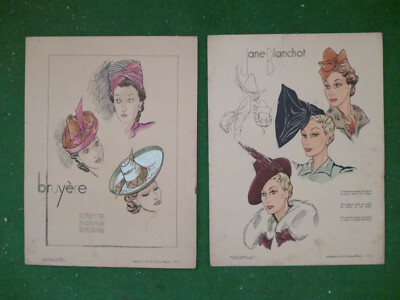 2 Hutbretter 1940 Jane Blanchot-Bruyere-Beilage-elegante Hüte