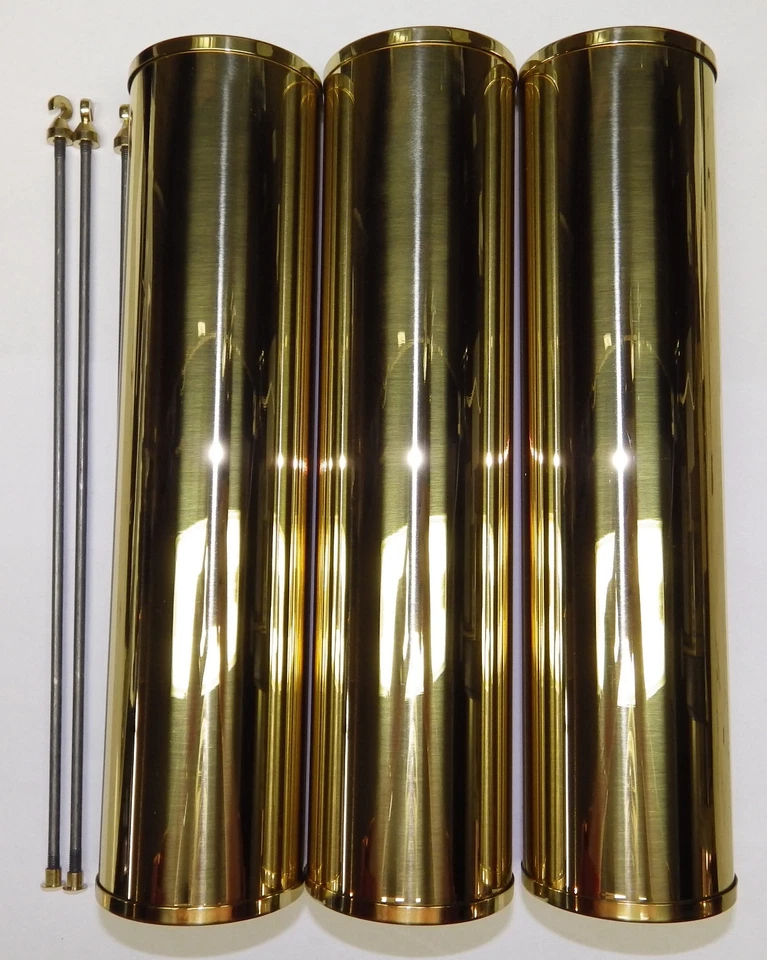 KRIEGER CLOCK PARTS Grandfather Clock Weight Shells Set 3 Polished Brass Ridgeway 60 x 245 mm