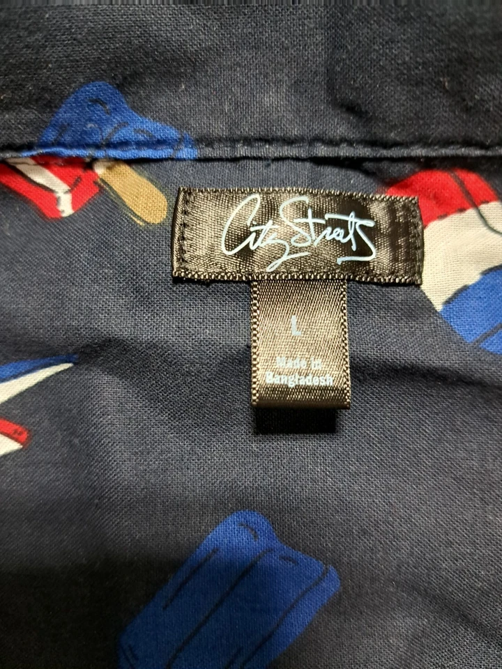 Camisa con botones City Streets para hombre talla grande azul estampado abstracto manga corta Foto 4 de 4