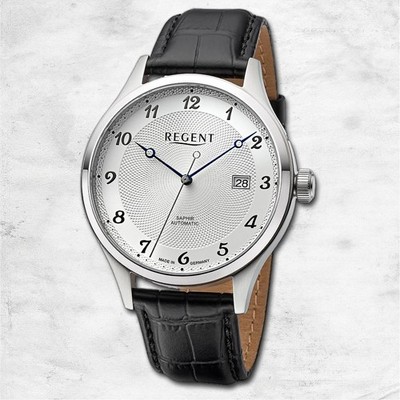 Regent Leder Herren Uhr Armbanduhr Automatik schwarz Lederarmband URGM2212