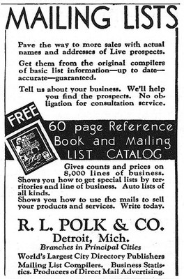 1935 Ad* Reference & Mailing Lists* R.L. Polk & Co Detroit Directory Direct Mail
