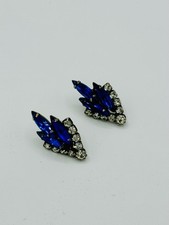 Mid Century Rhinestone Blue and Clear Post Earrings