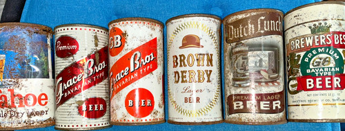 lot of 6 Vintage Beer Cans All GRACE BROS BREWERY, Santa Rosa, CA.