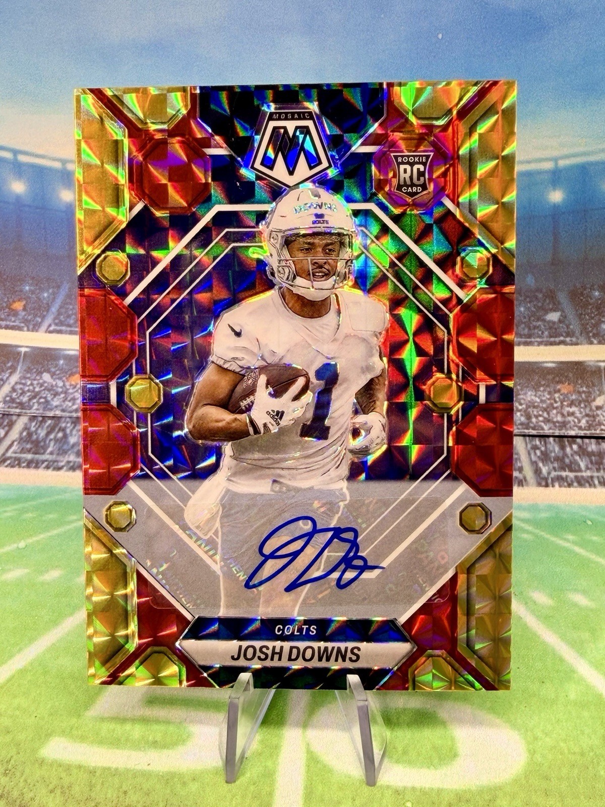 2023 Mosaic Fusion Red and Yellow Josh Downs Rookie Auto #339 RC