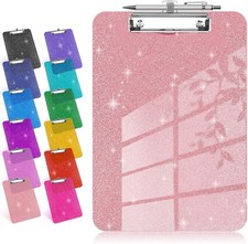 Glitter Clipboard W/ Pen Holder Plastic Clipboards W/ Retractable Hook Sparkly