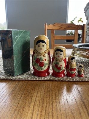 Vintage Authentic Models Lady With roses Nesting Dolls Set Of 4