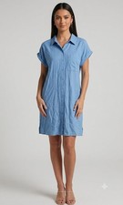 Calvin Klein Womens Blue Rolled Short Sleeve Button Front Shirt Dress Size 10