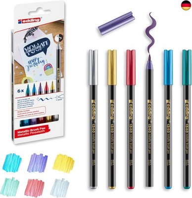 edding 1340 Metallic Pinselstift - 6er-Set - flexible Pinselfeder 1-6 mm -