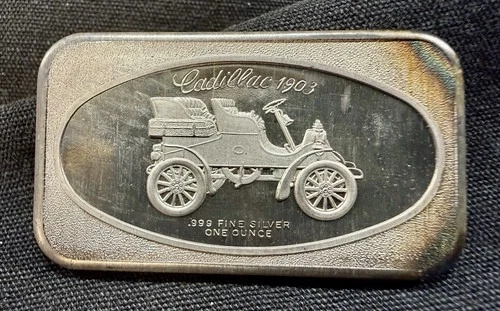 1903 Cadillac Silver .999 Fine Silver 1 Ounce Bar Bullion