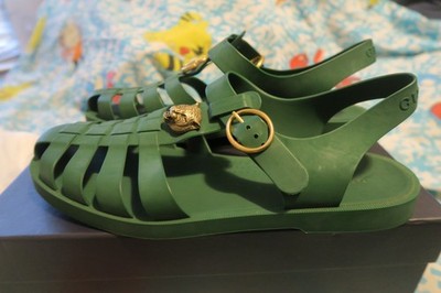 Gucci Double G Logo Rubber Fisherman Buckle Sandals Green Size 8 Mens Authentic