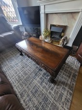 Mahogany Carved Coffee Table With Carved Fish Legs And Feet