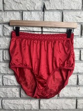 Pink K Satin Panties Hi Waist Sz 8 Second Skin Shiny Nylon Silky Vintage Red
