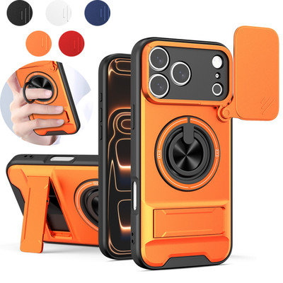For iPhone 17 16 15 14 13 Pro Max Ring Stand Mag Safe Case Slide Camera Cover