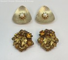 Vintage Gold Tone Faux Pearl Rhinestone Mixed Variety Earring Lot, 54.6g — photo 4