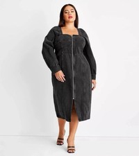 Future Collective X Kahlana Barfield Brown Denim Midi Aline Dress 20/22W Smocked