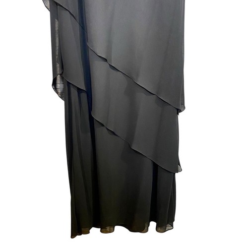Cameron Blake Elegant Black Evening Gown Sleeveless Layered Midi Womens Sz 20 - Picture 3 of 7