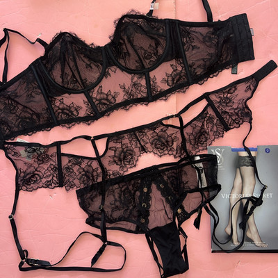 Soutien-Gorge Sans Armatures Victoria's Secret 36B + Shorty Garçon Noir Taille M - Neuf En Sachet