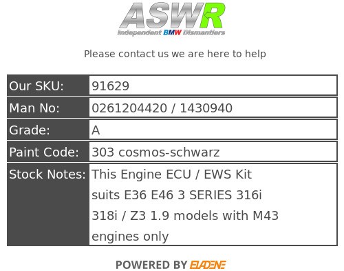 BMW Motorsteuergerät / EWS Kit M43 Benzin E36 E46 3er / Z3 0261204420 / 1430940 - Bild 4 von 8