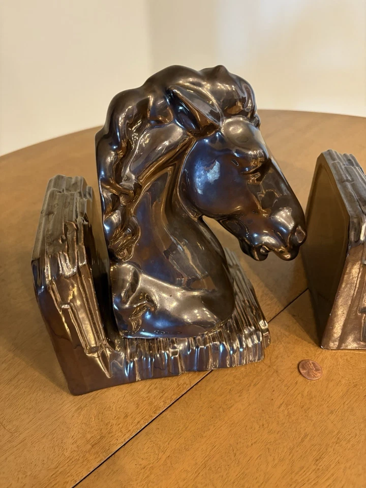 Sujetalibros Cabeza de Caballo Cerámica De Colección 1983 Molde Holanda Bonze Horno Metálico Esmaltado Foto 4 de 4