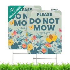 Do Not Mow Sign with Stake 2 Pack 9"x 12" Double-Sided No Mowing Signs
