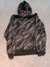 Nike Club Fleece Hoodie Men L Gray/Black Camo Pullover Orange Swoosh Kangaroo