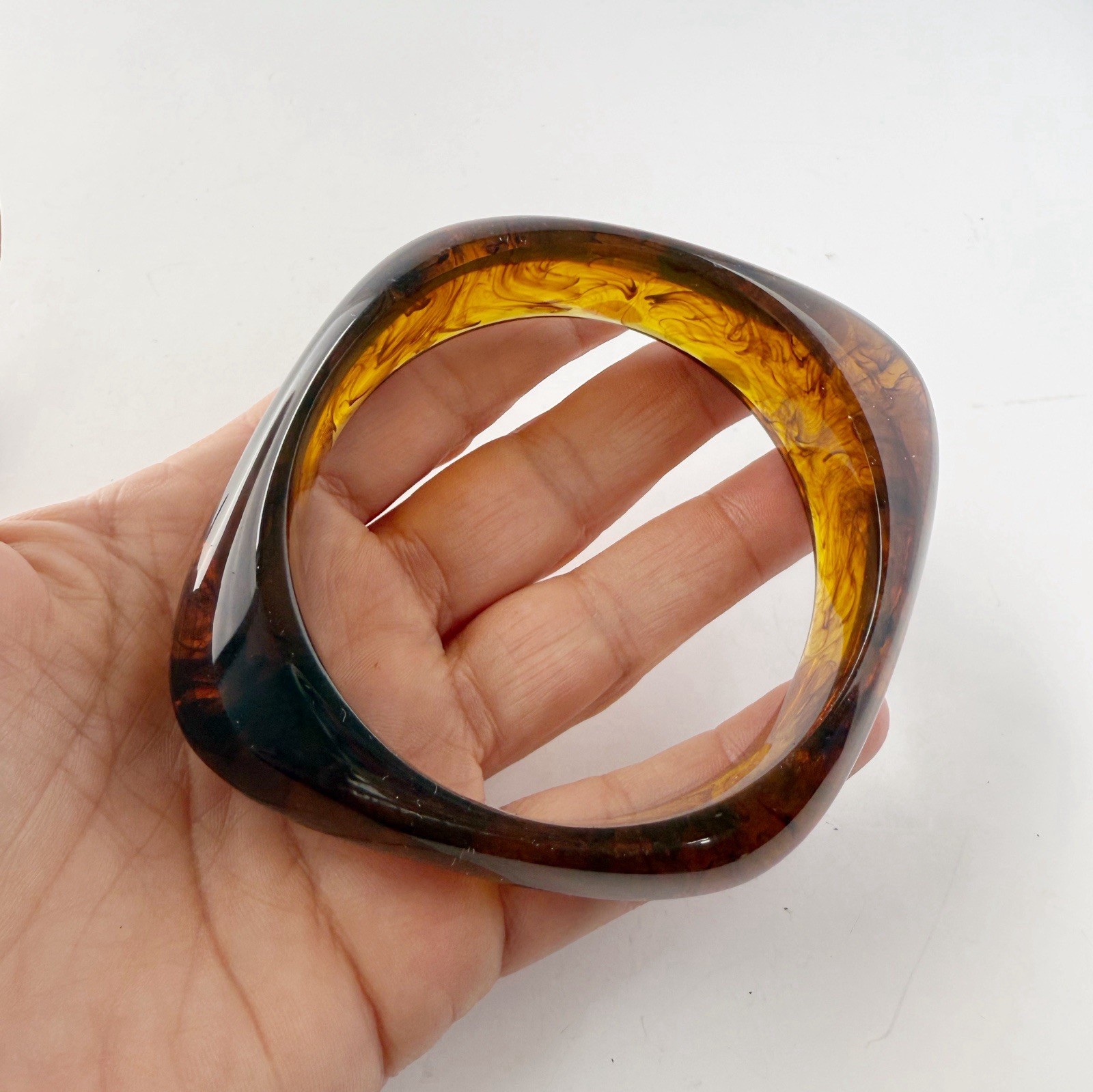 Tortoiseshell Acrylic Resin Angular Chunky Bangle… - image 2