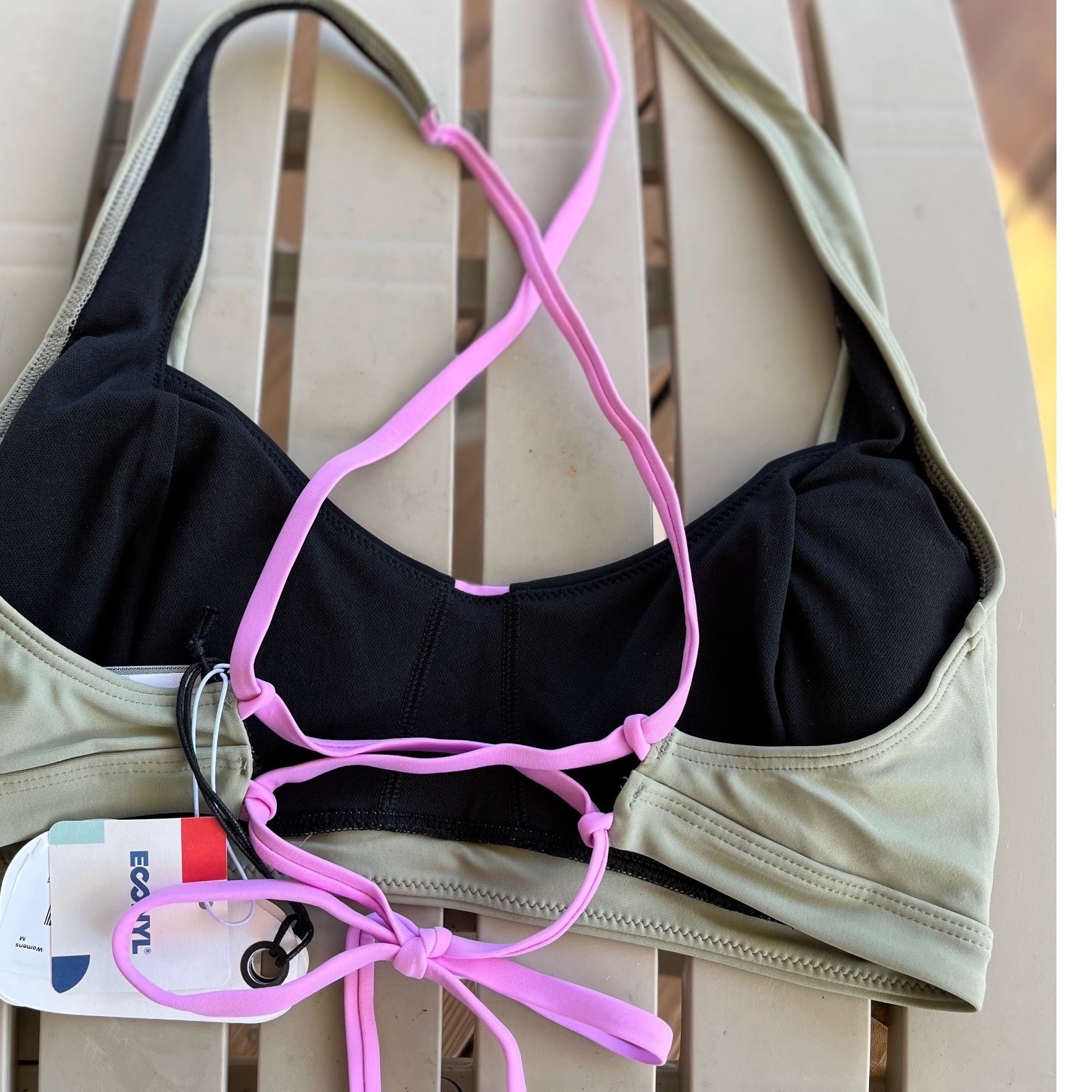 Prana Womens Tulum Top Black Color Block Medium Recycled Nylon Swim Sport NWT