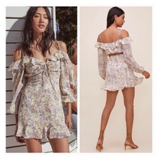 ASTR The Label Anastasia Cutout Mini Dress Small Ivory Lilac Floral Cottagecore