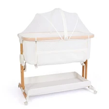 Baby Bassinet Bedside Sleeper 2 in 1 with Wheels, Arms Reach Co Sleeper Breat...