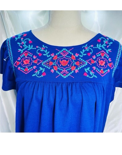 Perch By Blu-Pepper Womens 1X Pink Blue Floral Embroidered Romantic Top Cottage - Picture 3 of 7