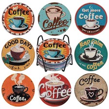 8 Pcs Coffee Diamond Art Coasters with Holder Cork Pad, DIY Diamond Painting ...