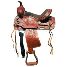 Western Barrel Racing Leather Horse Saddle Racer Trail Tooled Carved Equestrian