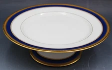 Antique PL Limoges Porcelain Footed Compote or Tazza Cobalt & Gold