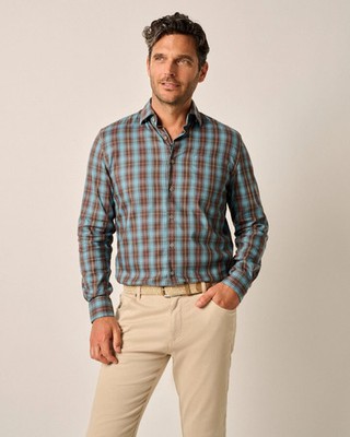 johnnie-O Tucked Cotton Blend Button Down Shirt - Carrillo Tornado Size M