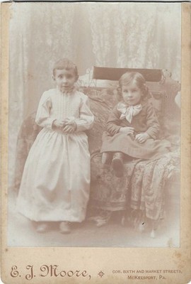 Vintage Cabinet Card, 2 Small Girls, E. J. Moore, Photographer, McKeesport, PA